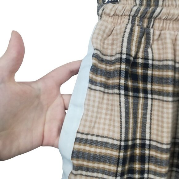 Maniere De Voir Plaid Flannel Wide Leg Pull On Elastic Waist Pants Size 8 Beige - Picture 4 of 13